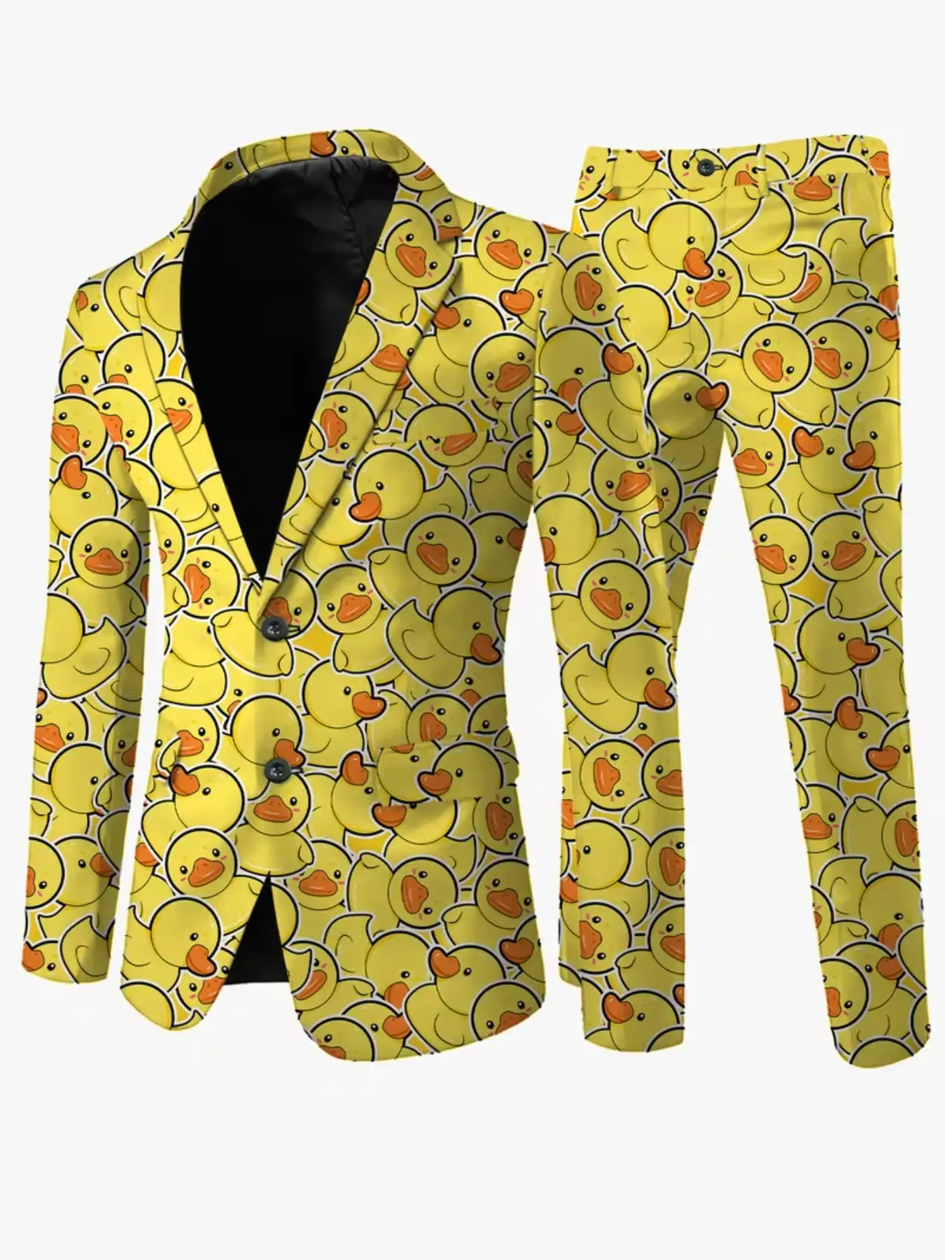 Men's Cartoon Blazer Set, Duck Pattern, Long Sleeve, Casual Style, All Seasons, Party, Funny Costume, 2-Piece Set