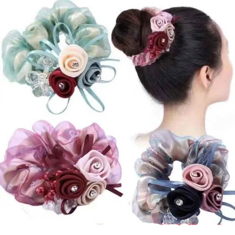 Flower Hair Ties for Women, Spiral Scrunchies Ponytail Holders, High Elastic No-Slip Hair Bands with Cute Floral Design, Soft Stretchy Hair Accessories for Ponytails, Buns, Daily Wear, Work, Parties & Summer Outfits