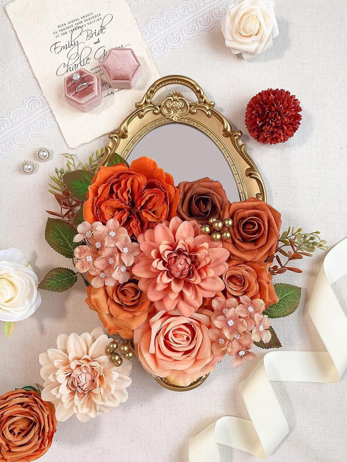 Aesthetic DIY Faux Rose Box Set| Real-Touch Artificial Flowers with Stems for Wedding Bouquets & Centerpieces| Romantic Forever Valentine's & Birthday Gift| Spring Home Decor