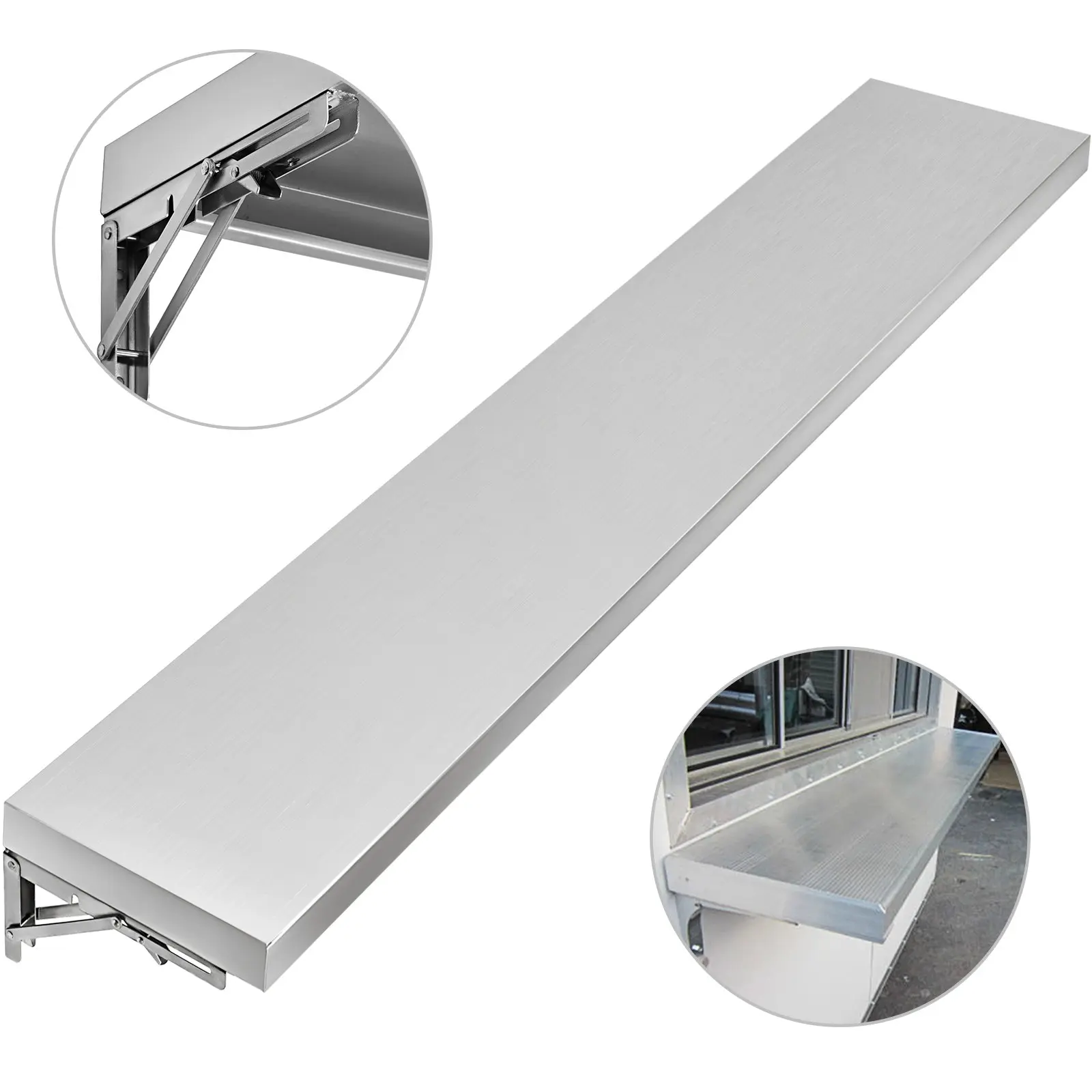 【Summerfinds】VEVOR Solid Brushed Stainless Steel Concession Shelf (70.8Lx11.4W in), Foldable Display Storage Shelves for Food Trailers Serving Window, Wall-Mountable with Easy Installation