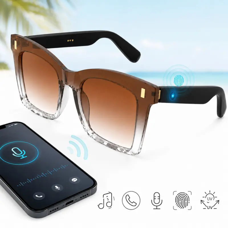 Smart Audio Glasses Bluetooth 6.0 Open Ear Sunglasses with built in Microphone Touch Control Hands Free Call Real Time Translation UV Protection Shades for Driving Travel Outdoor Activities best gift for women