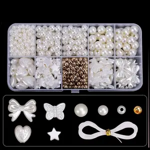 10-Compartment Storage Box Faux Pearl Beads, Shell Based Pearl Beads, DIY Craft Supplies for Bracelets and Handmade Jewelry