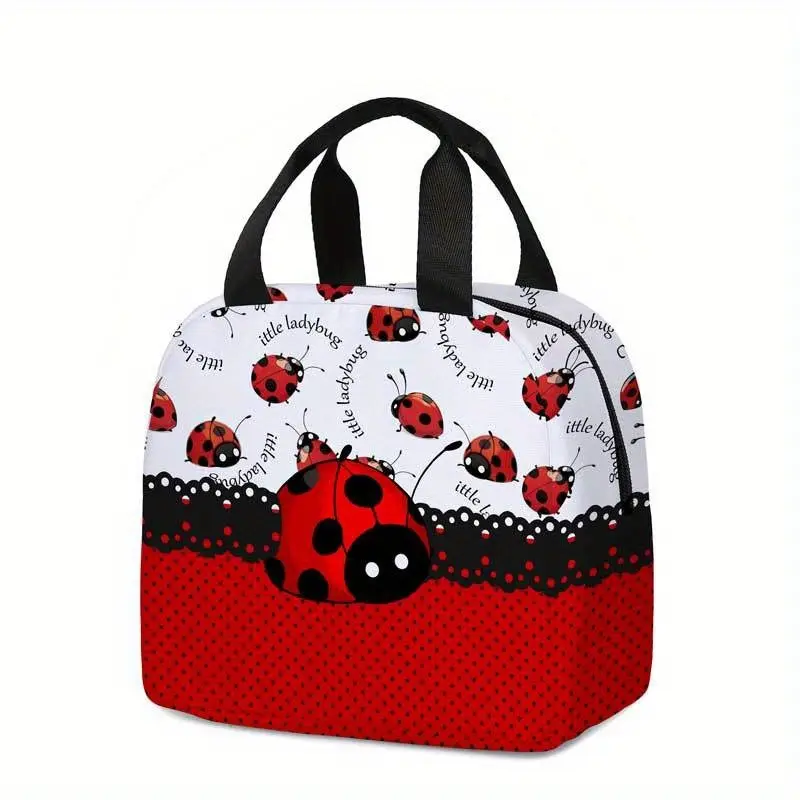 A Lunch Bag Featuring a Seven-Star Ladybug Print, a Portable Tote for Women, Lightweight And Insulated, Suitable for Outdoor Picnics And Non-Food Contact