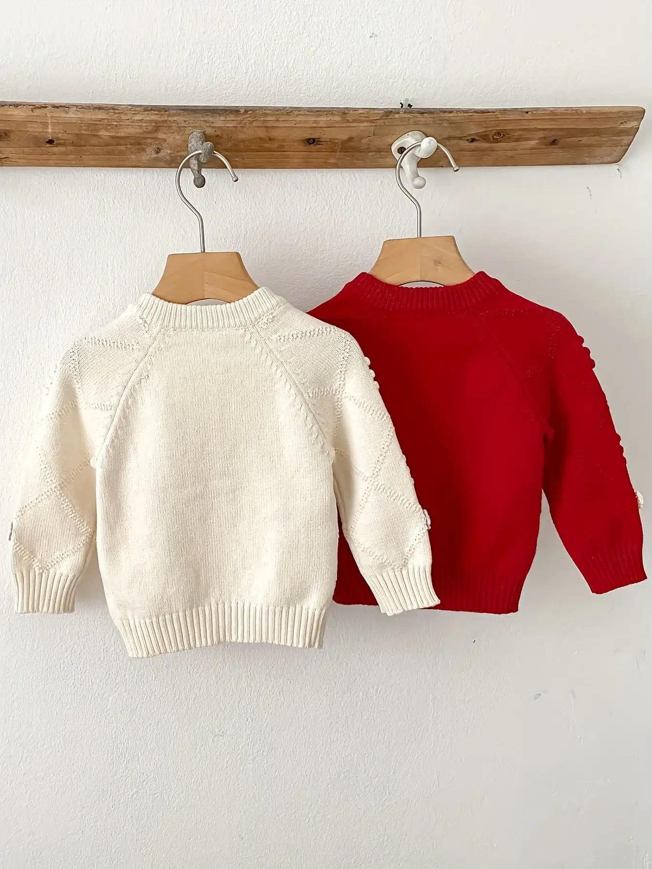 Girls' Soft Knit Cardigan Sweater Jacket - Beige & Red Floral pattern, Loose Fit Long Sleeve, Easy Button Front Closure, Layering Piece for Toddler & Little Girls (Spring/Fall/Transition) - Cute Everyday & Party Outfits, Spring Fall Clothing, Playful Desi