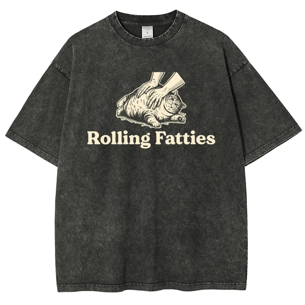 Rolling Fatties Chubby Cat Pet Graphic Vintage Washed Tee 90s Men's Graphic Tee t Shirts Funny Graphic Tee Good Graphic Tees Graphic Tees Streetwear Outfits Men Vacation Outfits Oversized Tshirt Men,back to school,back to school shopping