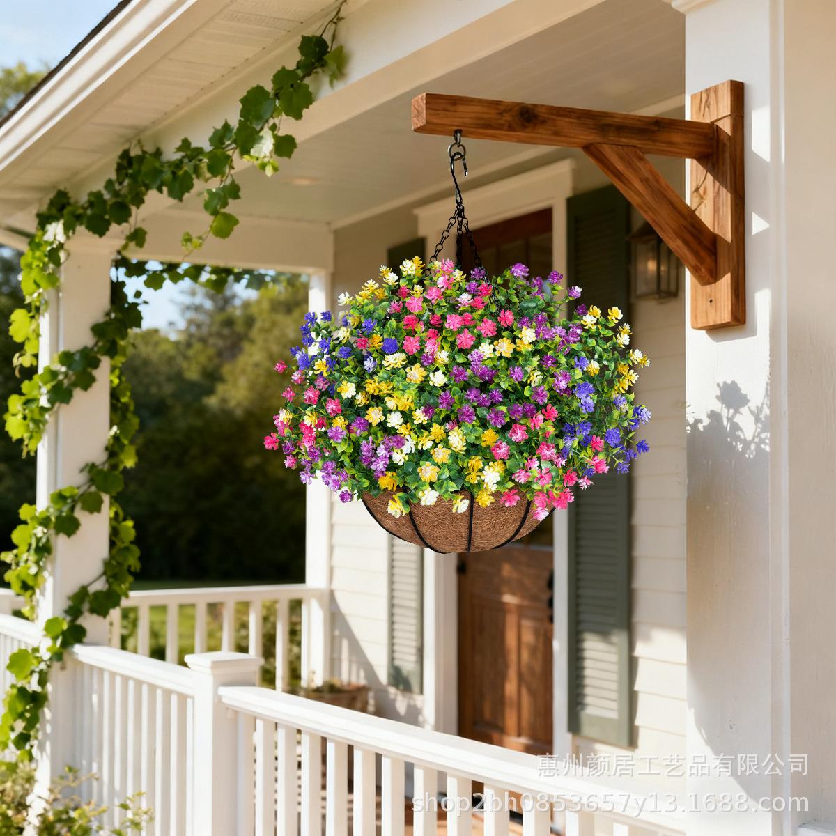 Artificial eucalyptus, camellia, and coconut palm flower baskets, hanging baskets, artificial flowers for home, garden, outdoor, and festive decorations
