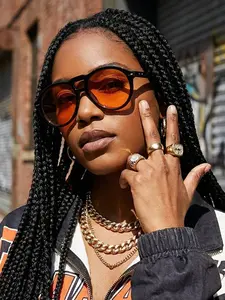 Women's Plastic Oval Double Bridge Eyeglasses, Simple American Street Style, Trendy Hip Hop Fashion, Perfect for Travel and Street Photography