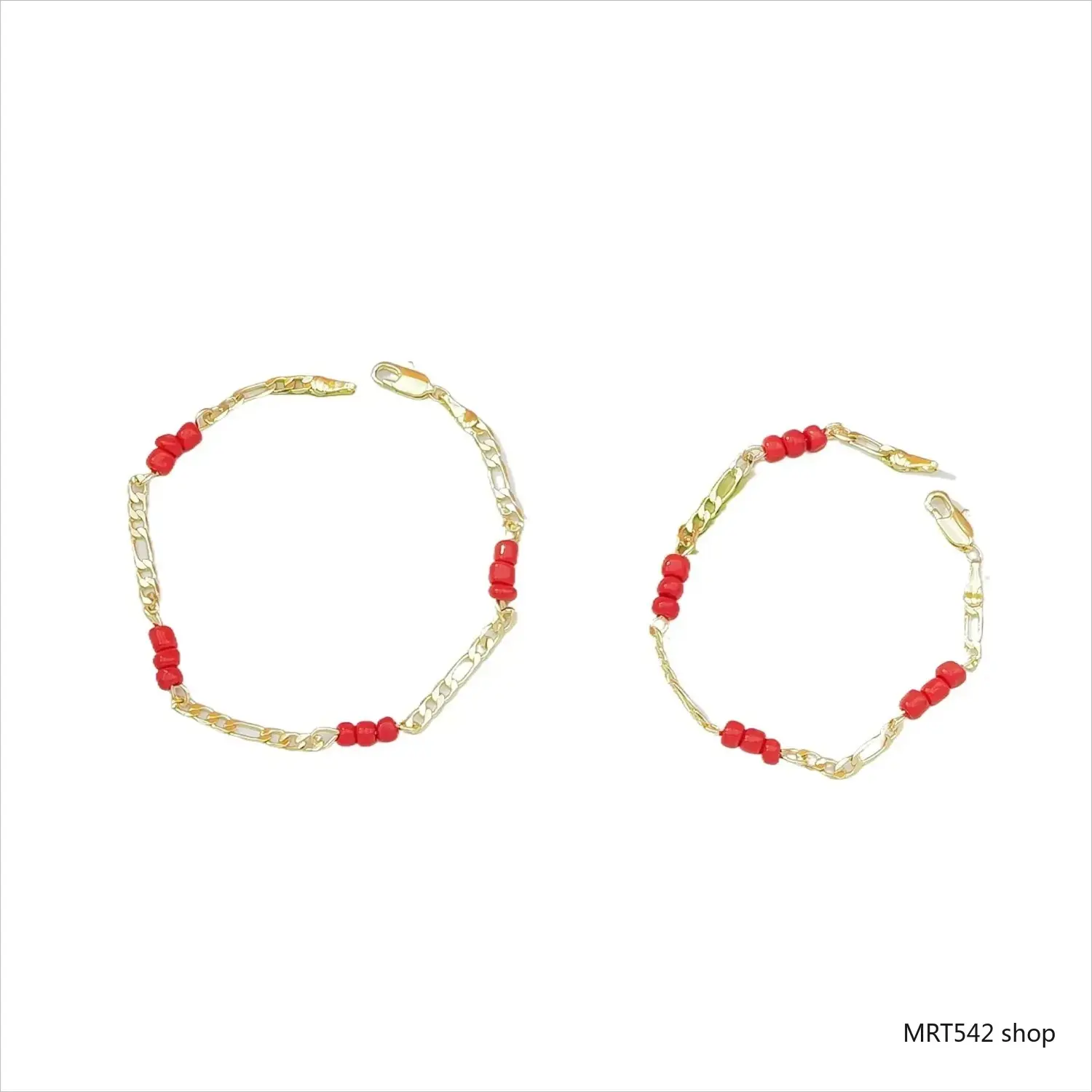 14K Gold Plated Figaro Chain Bracelets Red Seed Beaded Link Wristband Protection Mal De Ojo Jewelry Minimalist Azabache Pulsera Birthday Gifts for Baby Toddler Kids Boys Girls