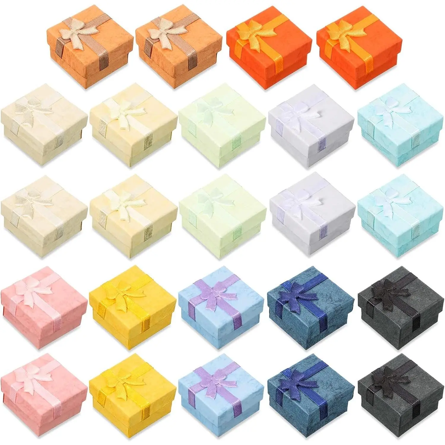 24 Pack Jewelry Gift Boxes Jewelry Box Gift Cases Cotton Filled Cardboard Paper Box Bracelets Bangle Necklace Gift Case with Ribbon Bow for Birthday Wedding 12 Colors, 1.6 x 1.6 Inches