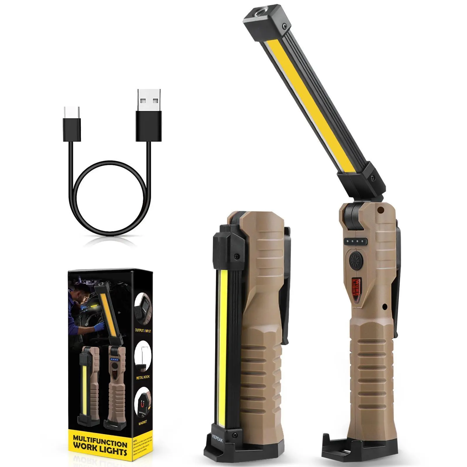 LED Work Light 2Pack/1 Pack, USB-C Rechargeable Magnetic Flashlight with Hook, 360° Rotatable, 5 Modes for Car Repair, Emergency Use#DealsForYouDays