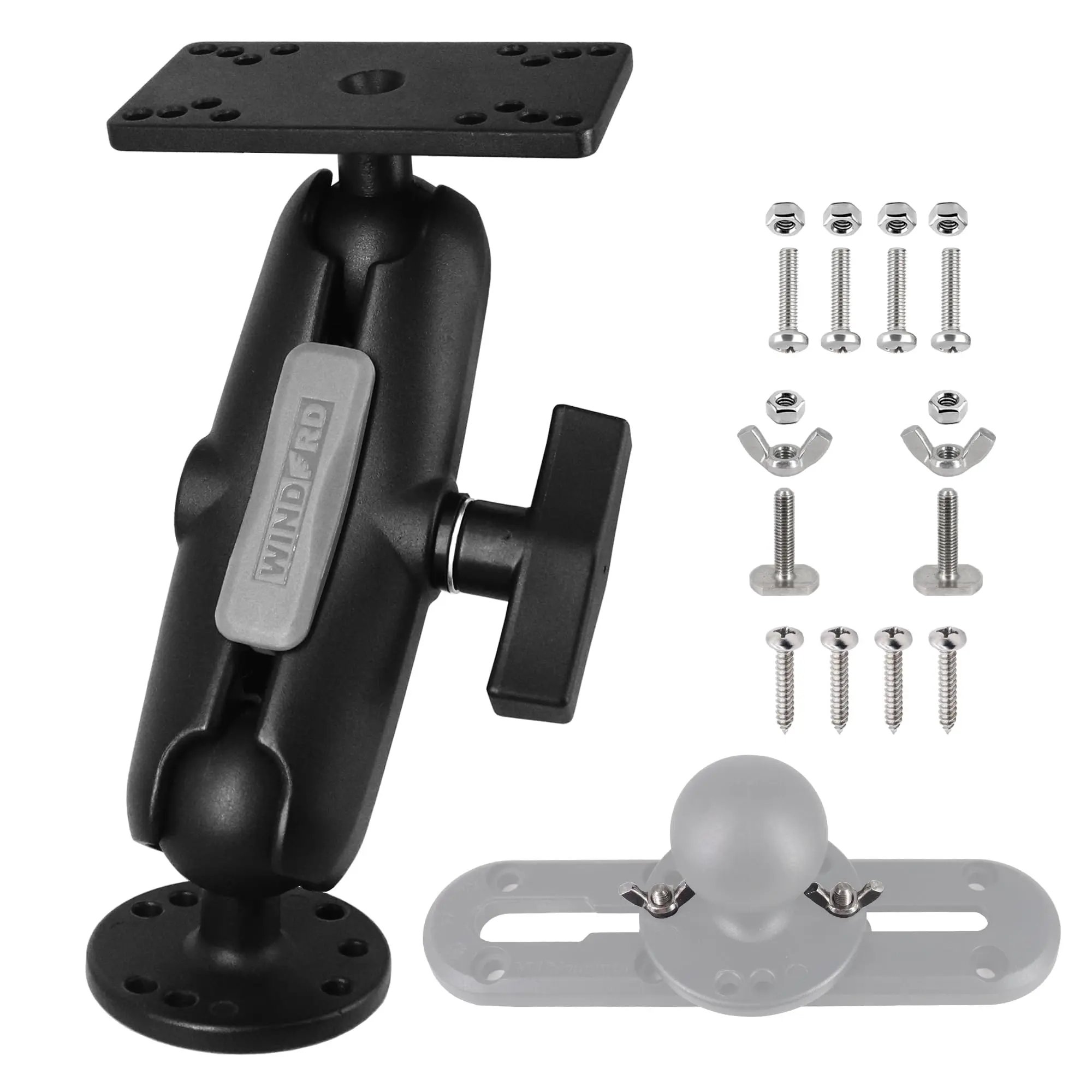 WINDFRD Aluminum Fish Finder Mount with 1.5" Ball, Graph Holder
