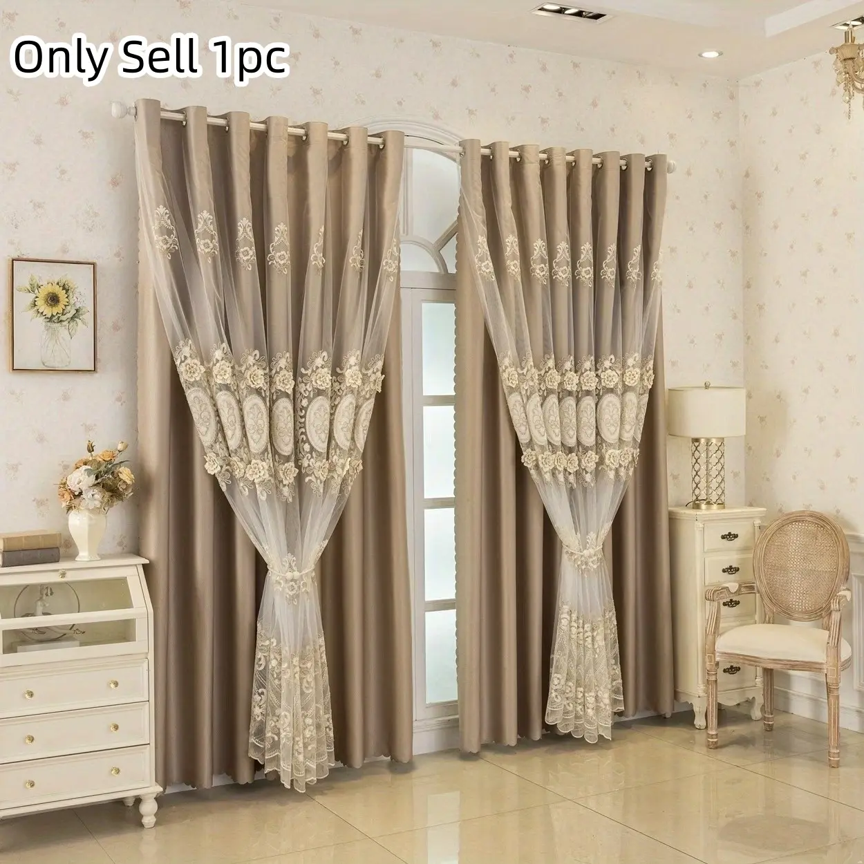 1pc Luxurious Embroidered Double-Layer Curtains, Elegant Blackout Window Curtain Drapes, Classic Royal Home Decor, Suitable for Living Room & Bedroom