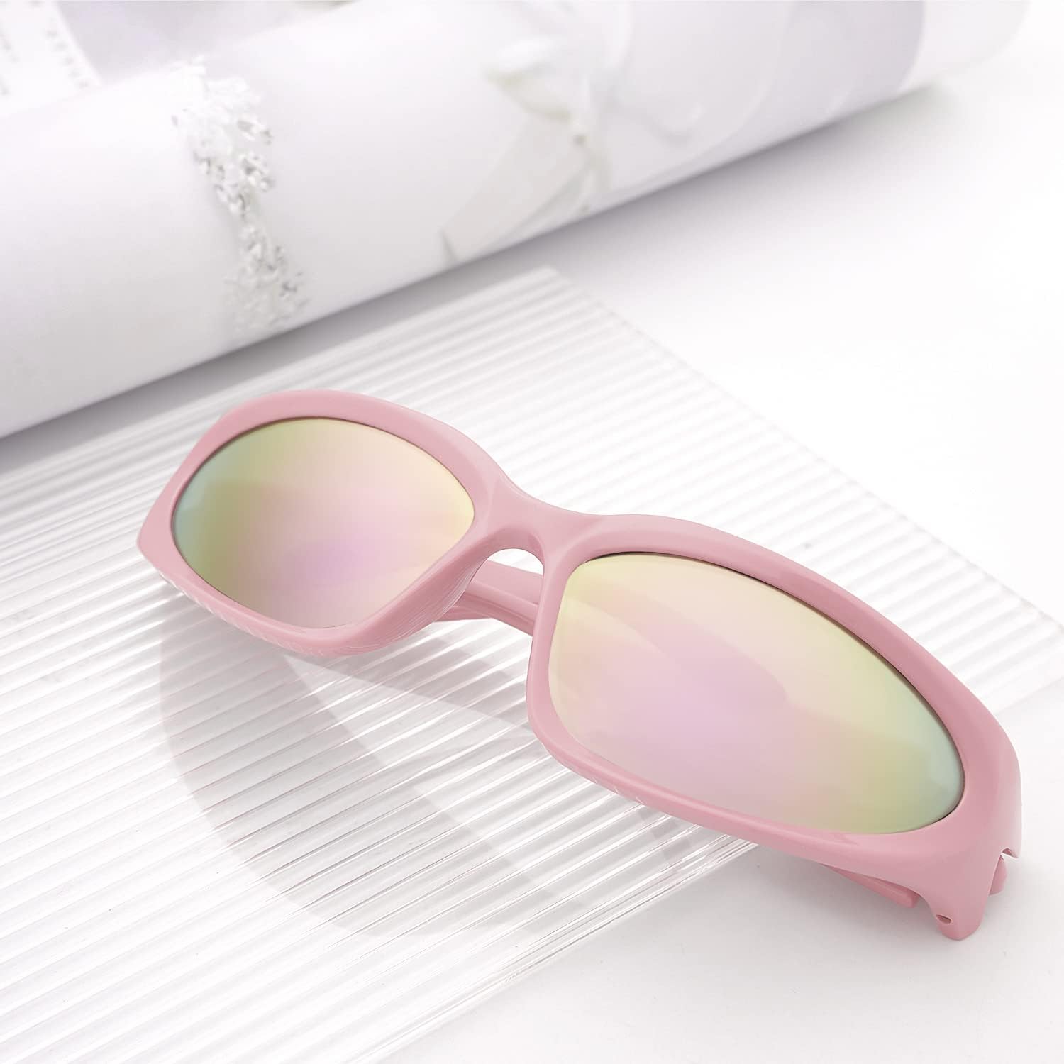 Y2K Wrap Around Sunglasses Fashion Rave Metallic Chrome 