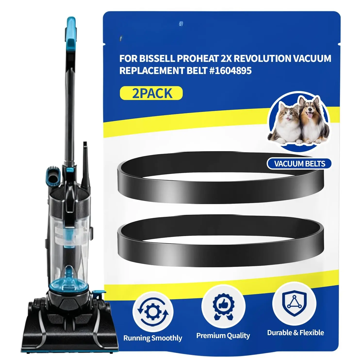 Elastic Rubber Brush Roller Drive Belts for Powerforce Compact Vacuum Cleaner - 2-Pack, Easy Install, Fits 8+ Models Including 2112,1520,2690,3508,23T7,23T7V,3130,21129, Replaces Part 1604895