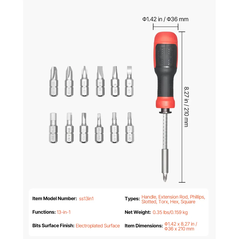 13-Piece Magnetic Handle Screwdriver Set, Torx & Phillips Head Hand Tools for Socket Applications