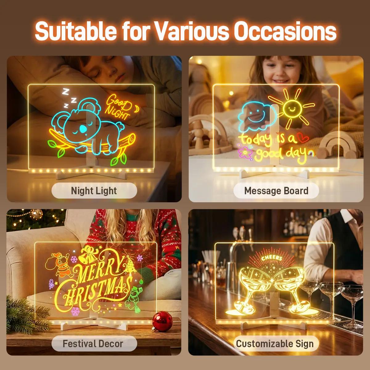 LED Drawing Board for Kids, Acrylic Dry Erase Light-Up Drawing Board with Stand, Markers & Wipes, Erasable Reusable Board for Kids Learning, Ideal Gift for Birthday