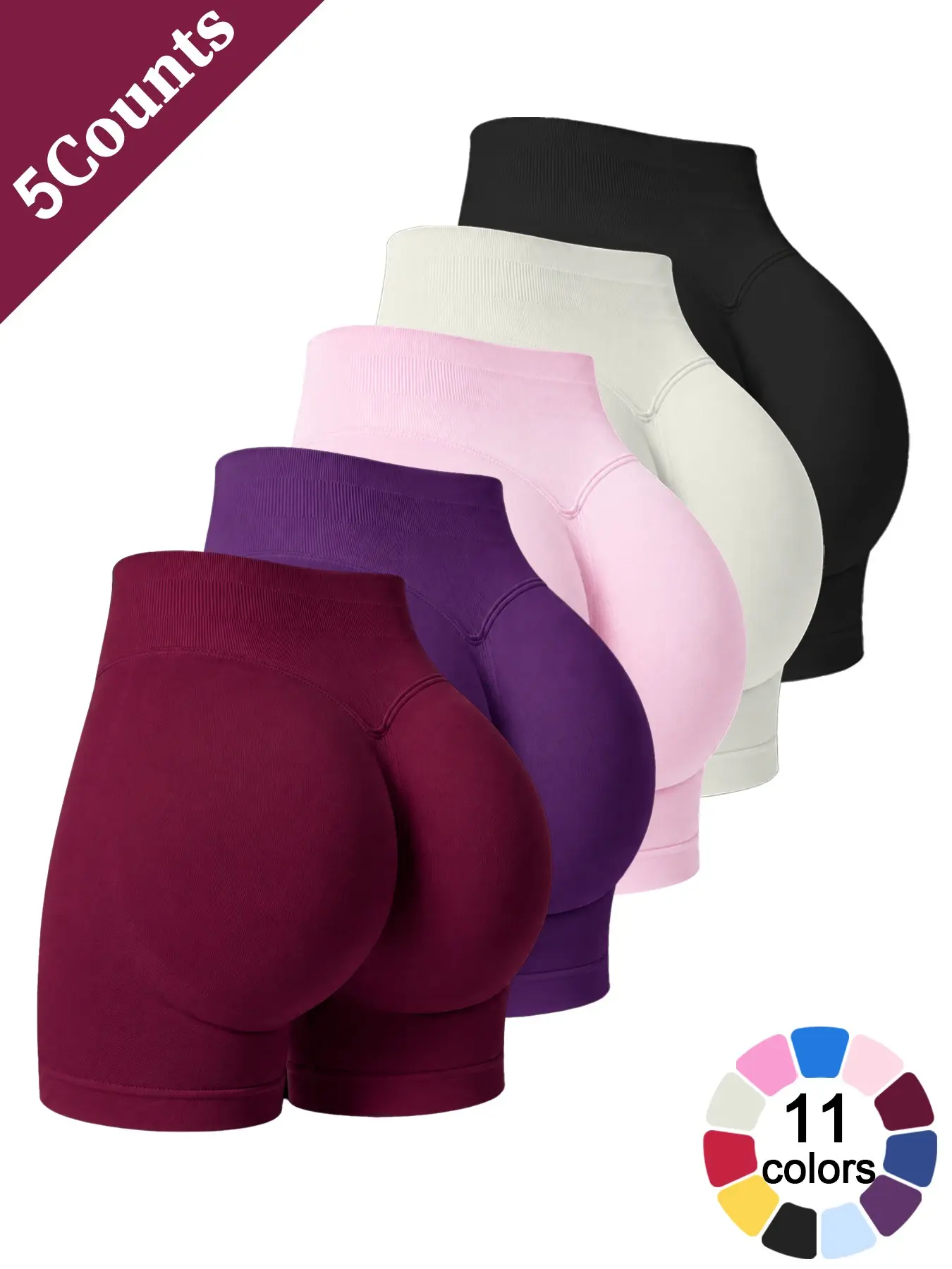 Women’s 5 Pack Solid Color High Waist High Stretch Workout Shorts, Seamless Breathable Cooling Comfortable Buttery Soft Butt Lifting Yoga Shorts, Gym Workout Pilates Peach Butt Shorts, Outdoor Running Cycling Daily Versatile Fitness Shorts