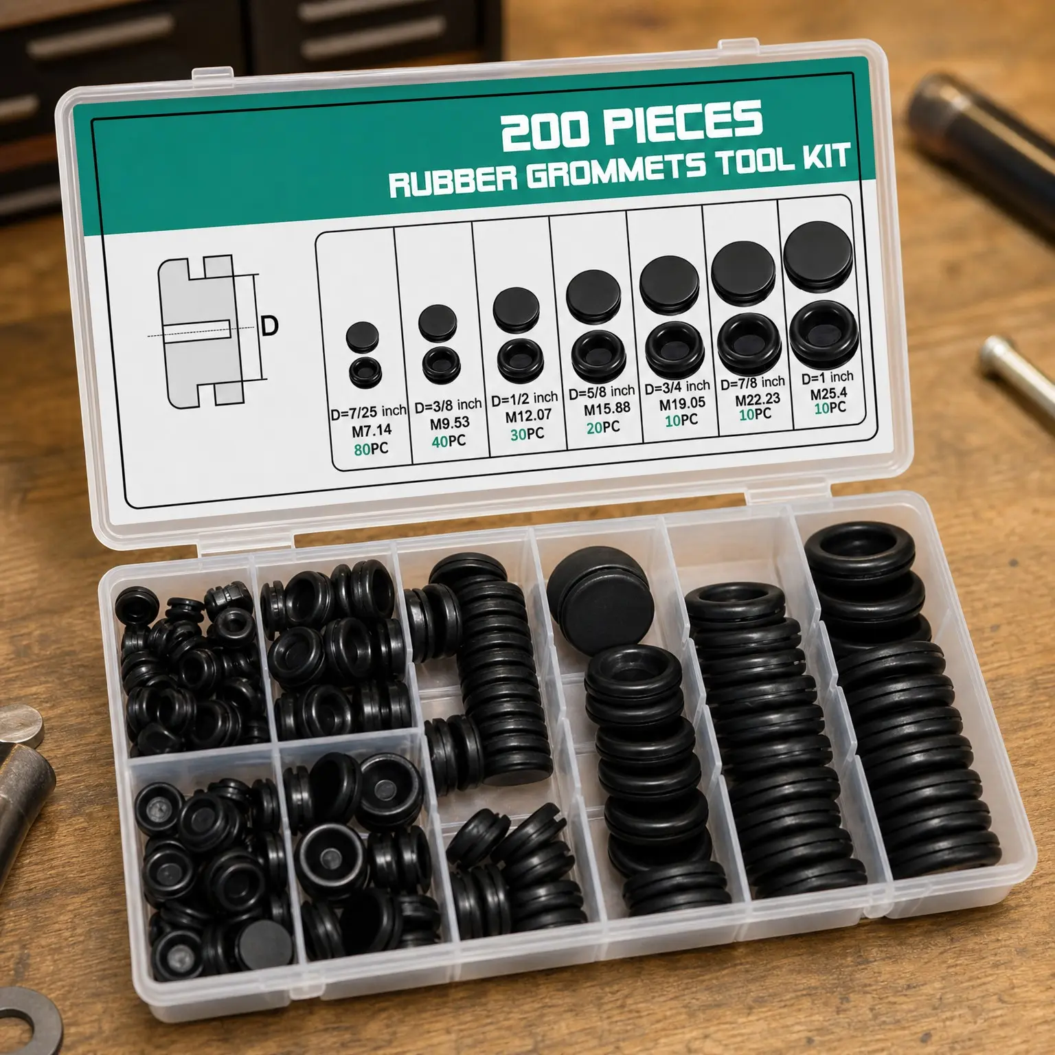 200 Pack Rubber Grommet Kit - 7 Sizes Firewall Rubber Hole Plugs for Automotive, Home Improvement, Cord Pipe Wire OrganizationGift