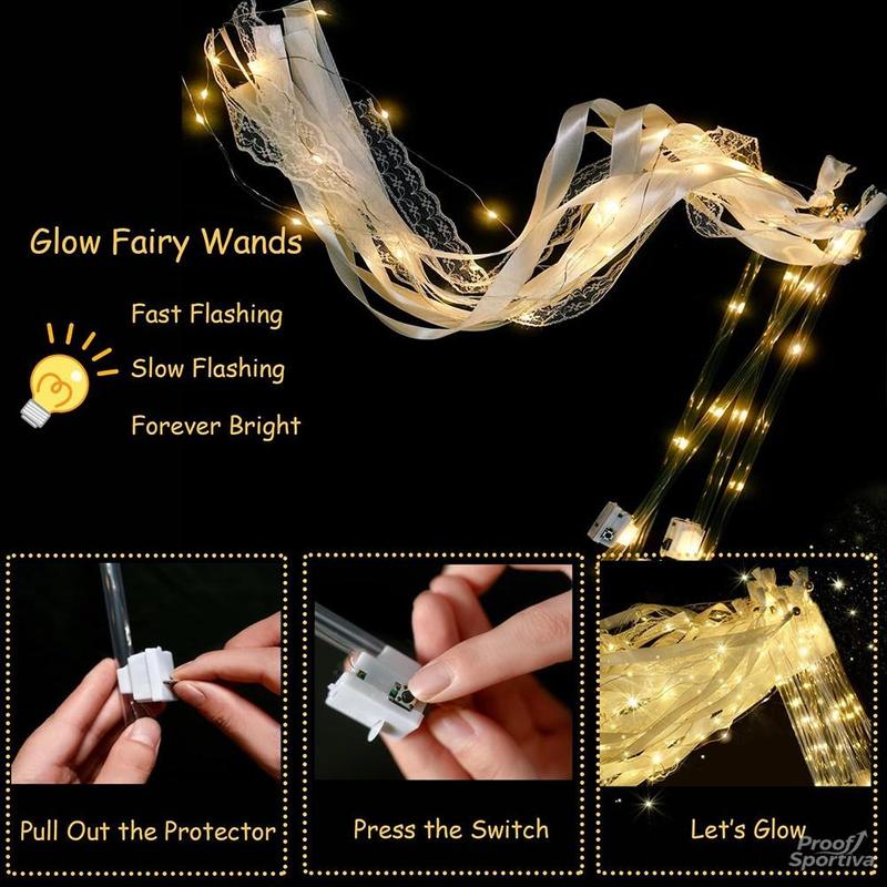 Proof Sportiva 30 Pieces Wedding Wand Ribbon Fluttering, 3 Light Up Modes, Light Up LED Silk Fairy Tale Wand, Light Up Lace Wand with Bell, Suitable for Weddings, Carnivals, Concerts, New Year's Day, Birthday Parties, Holiday Parties and more!