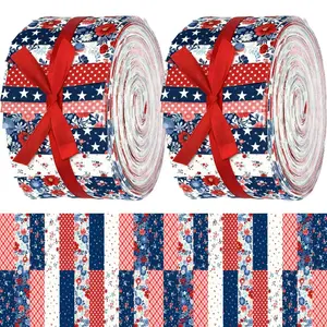 40Pcs Red Blue Vintage Floral Precut Quilting Fabric Strips 2.55" x 19.7", DIY Sewing Patchwork Supplies for Doll Bag Home Decor