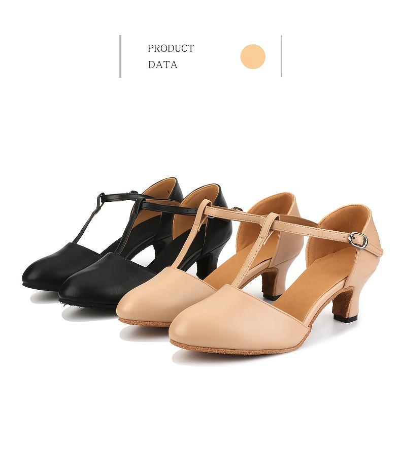 Women's Latin Ballroom Dance Heels |   Lightweight T-Strap Synthetic Faux Leather |   Cushioned Insole & Durable Faux Leather Sole |   All-Season Comfort for Weddings, Parties, Performances