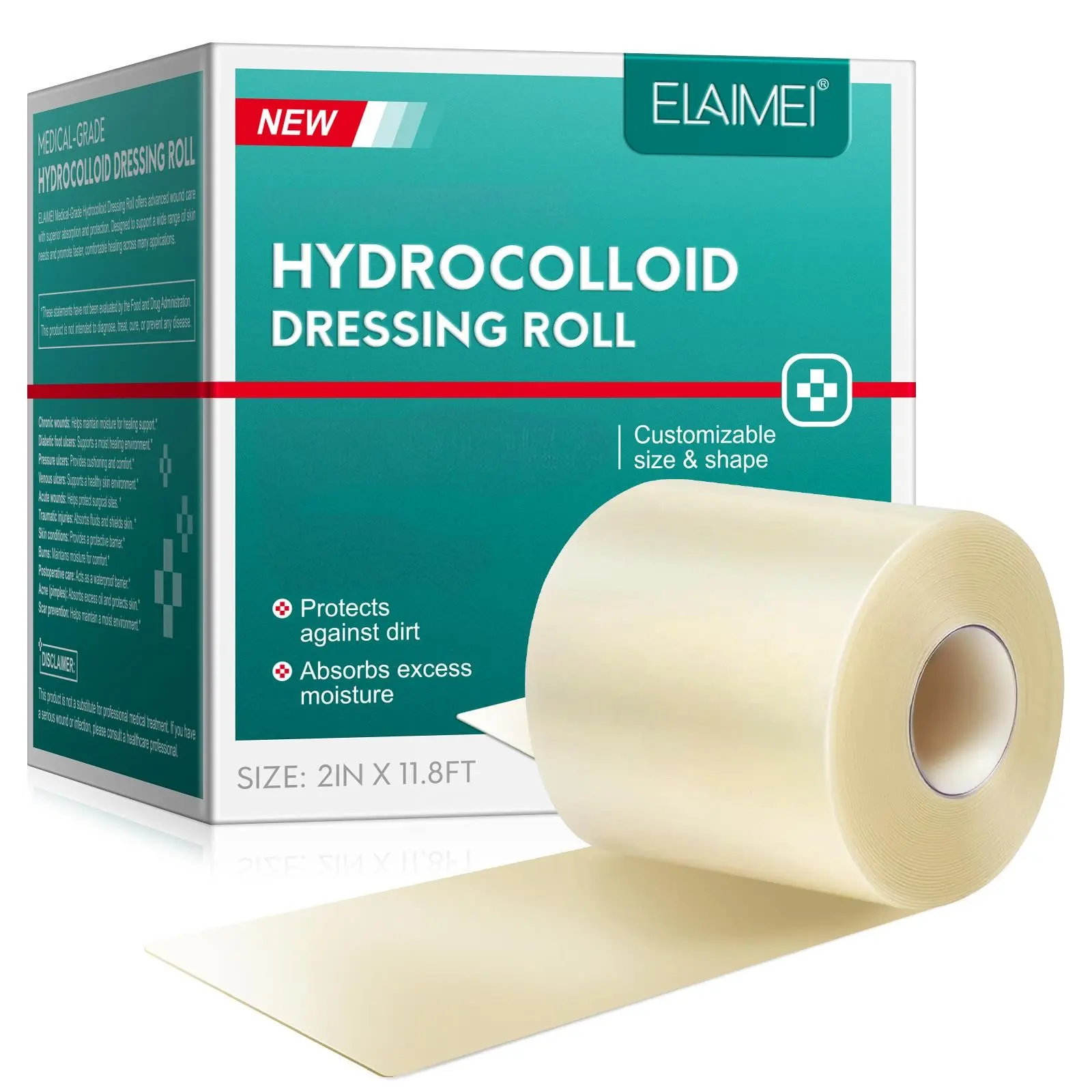 Elaimei Hydrocolloid Skin Care Dressing Roll, Silicone Material, Single Item, No Ca Prop 65, Ideal for Wound Healing & Moisture Retention