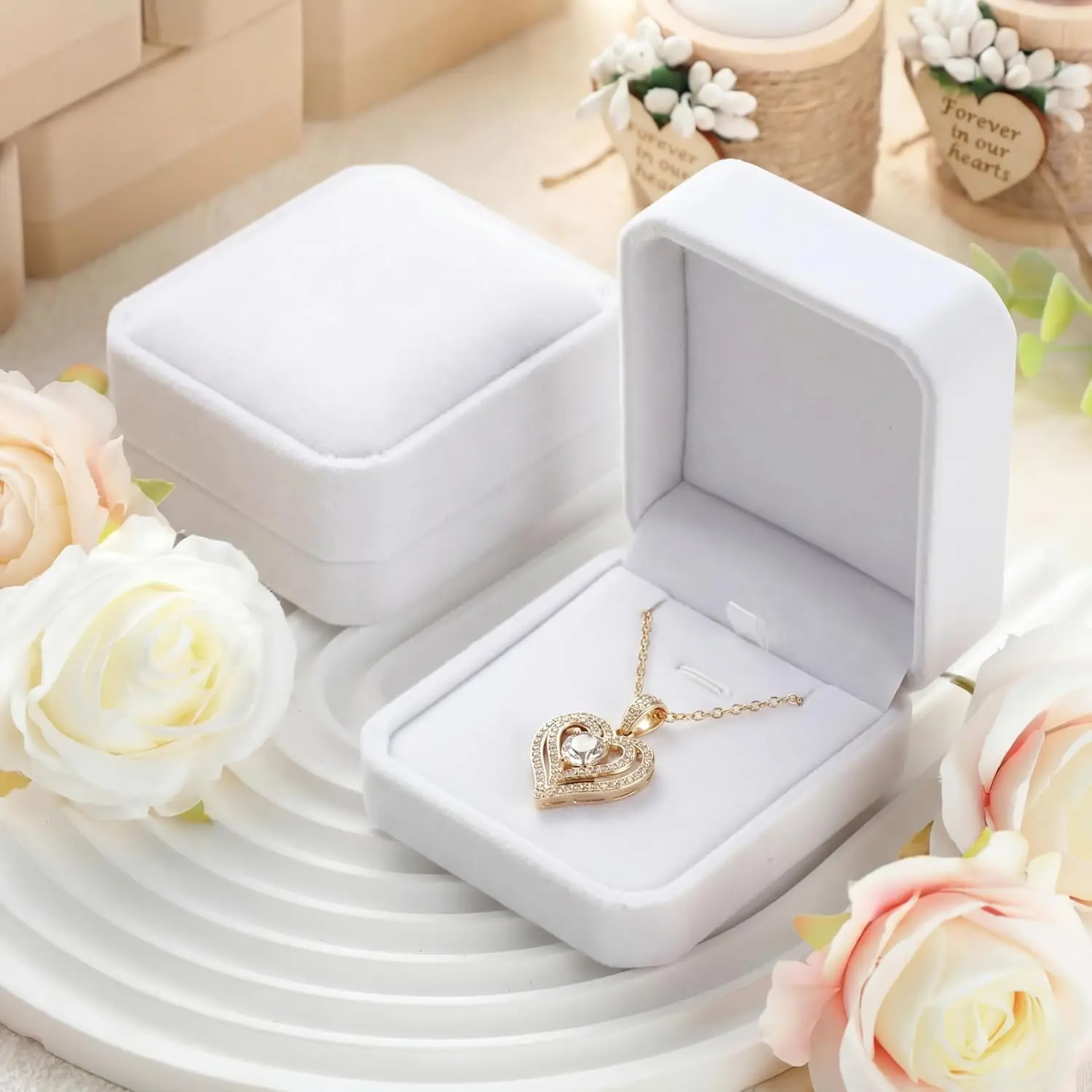 24 count    Boxes for Necklace Pendant Ring Earring Bracelet Display Case Wedding (White)