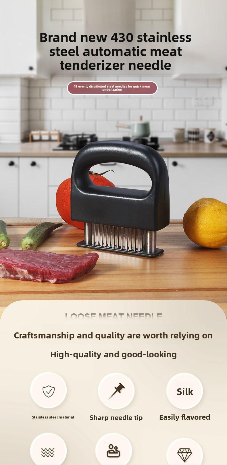 48-needle Meat Tenderizer for Breaking Fibers Creating Holes Enhancing Flavor Household Tool for Pork Beef Steaks Stainless Steel Non-Slip Handle Mallet Kitchen Utensils Black Blade ultra-sharp,stainless,steel blade kitchen meat tenderizer Home Chopper