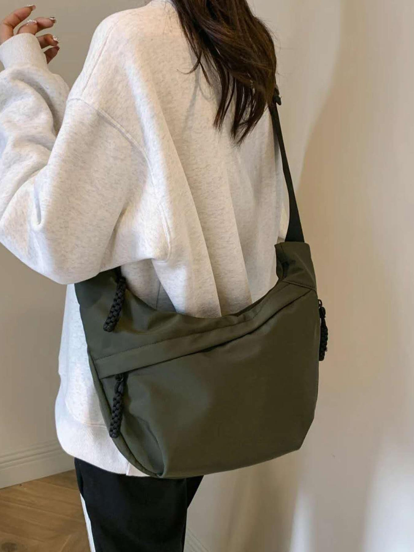 Women's Fashionable Solid Color Nylon Lightweight Crossbody Bag, Large Capacity Zipper Everyday Bag, Work Bag for Work & Back to School