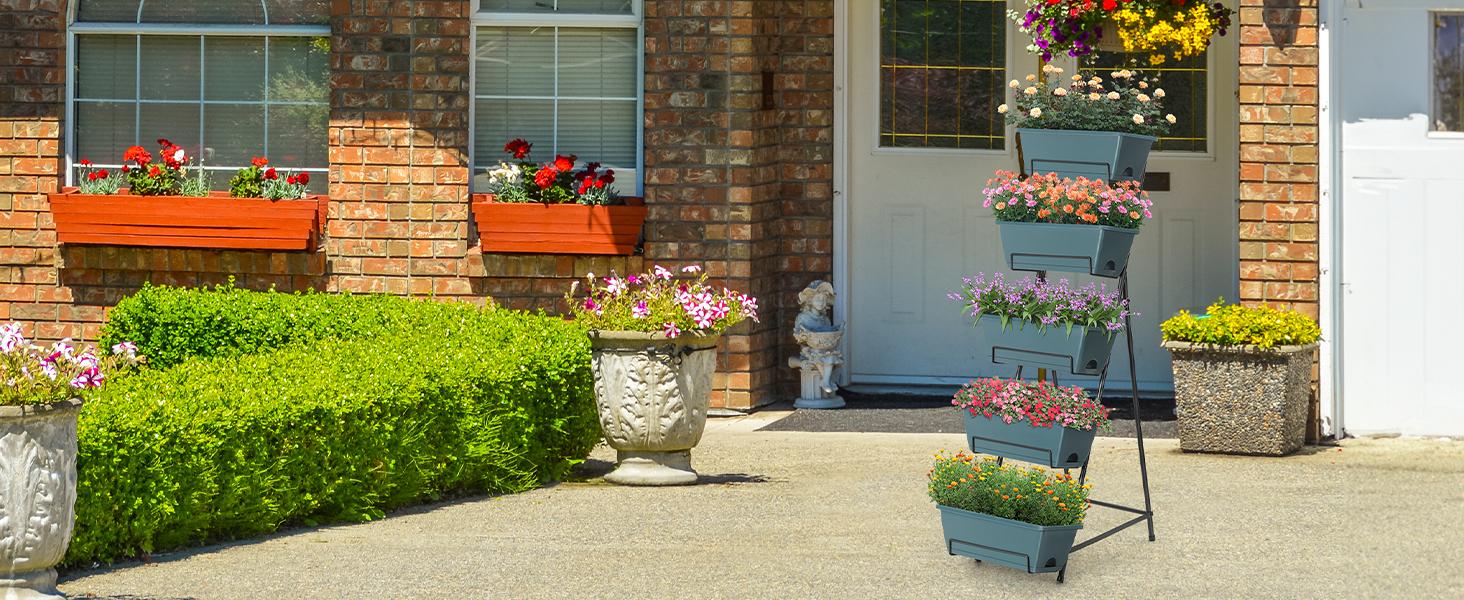 5 Tier Vertical Raised Bed Planter Box, Vertical Raised Bed with Drainage Holes for Indoor Herbs Flowers Vegetables Plants,Green