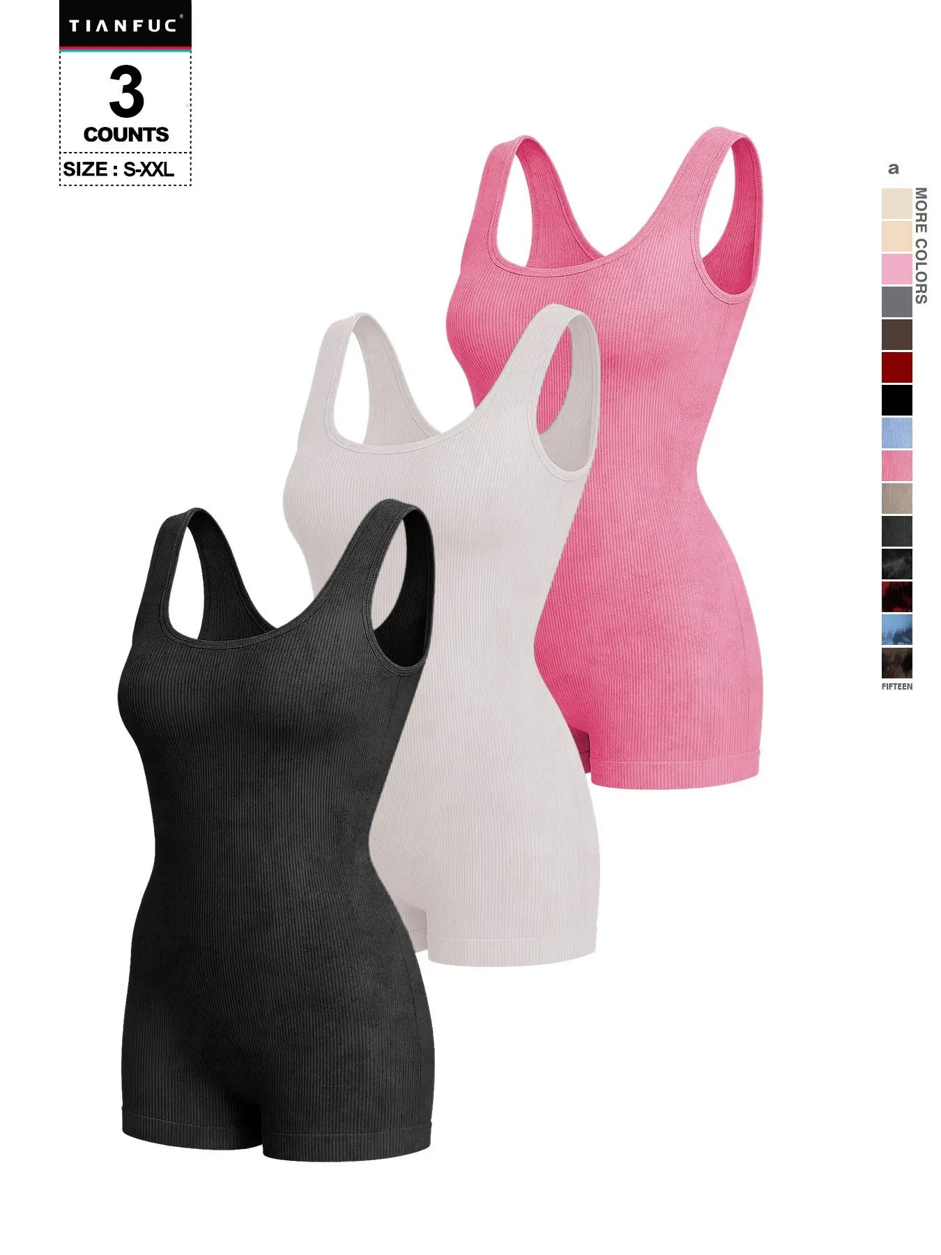 Rib Knit Tie-Dye Tank Body Shaper Romper, U-Back Stretch Compression Bodysuit, Workout Yoga Casual Wear, Organic Textile, All Seasons, Sleeveless Activewear Romper