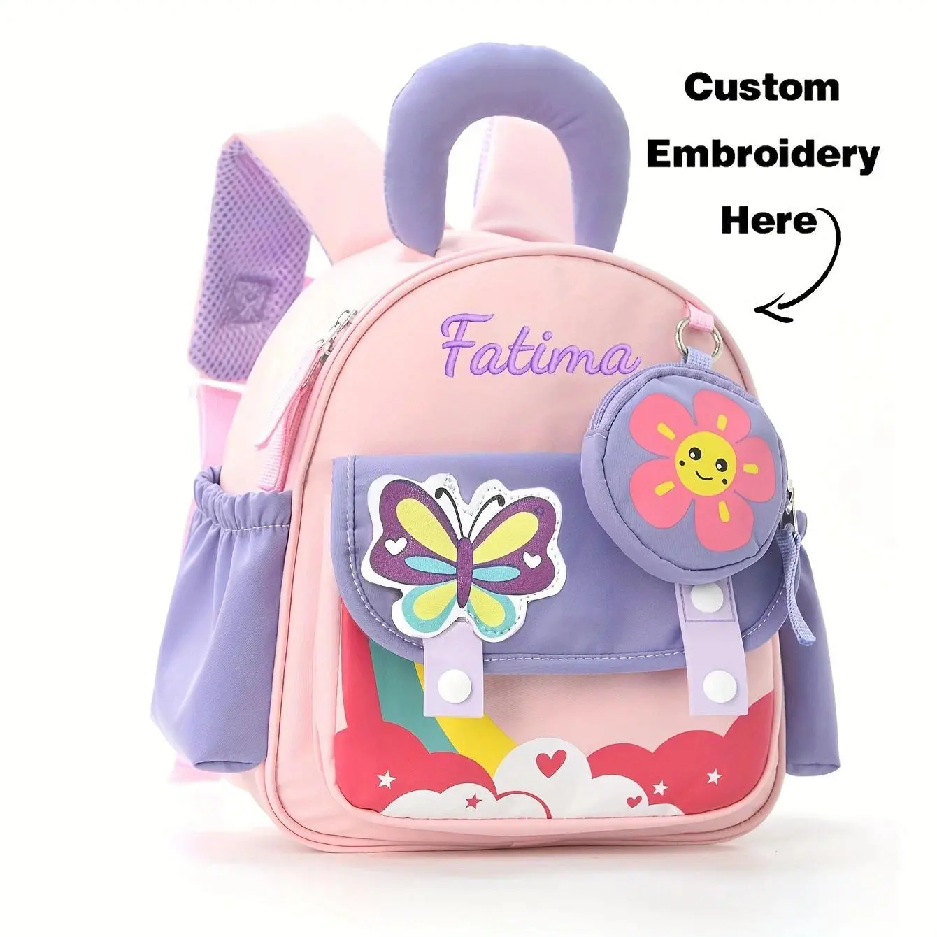 Custom Embroidered Name School Bag Rocket Butterfly Lightweight Outdoor Activity Travel Backpack Boy Girl Children's Backpack