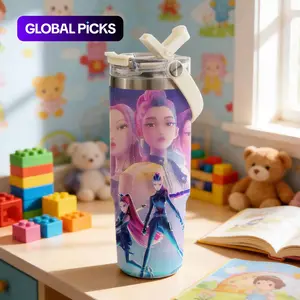 AuraCup 1pc 30oz KPop Demon Hunters Stainless Steel Tumbler, Anime Boys Comic Print, with Lid and Straw, Keep Hot 12H / Ice Drinks 24H, Great for Travel, Office, Unique Gift for music Lovers, KPop Demon Hunters, Fun Gift for Teens or Pop Culture Fans, Val