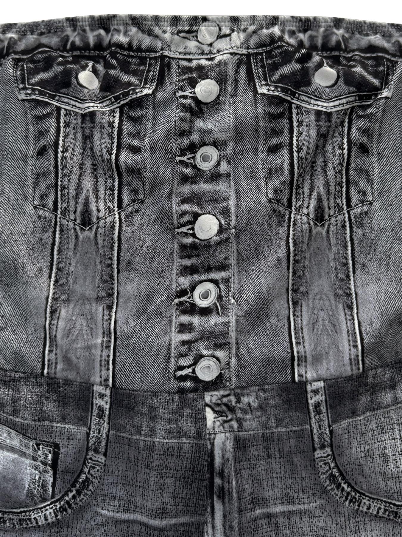 Women's Denim-effect Print Tube Romper, Casual Strapless Skinny Romper for Daily Outdoor Wear, Ladies Clothes for Summer