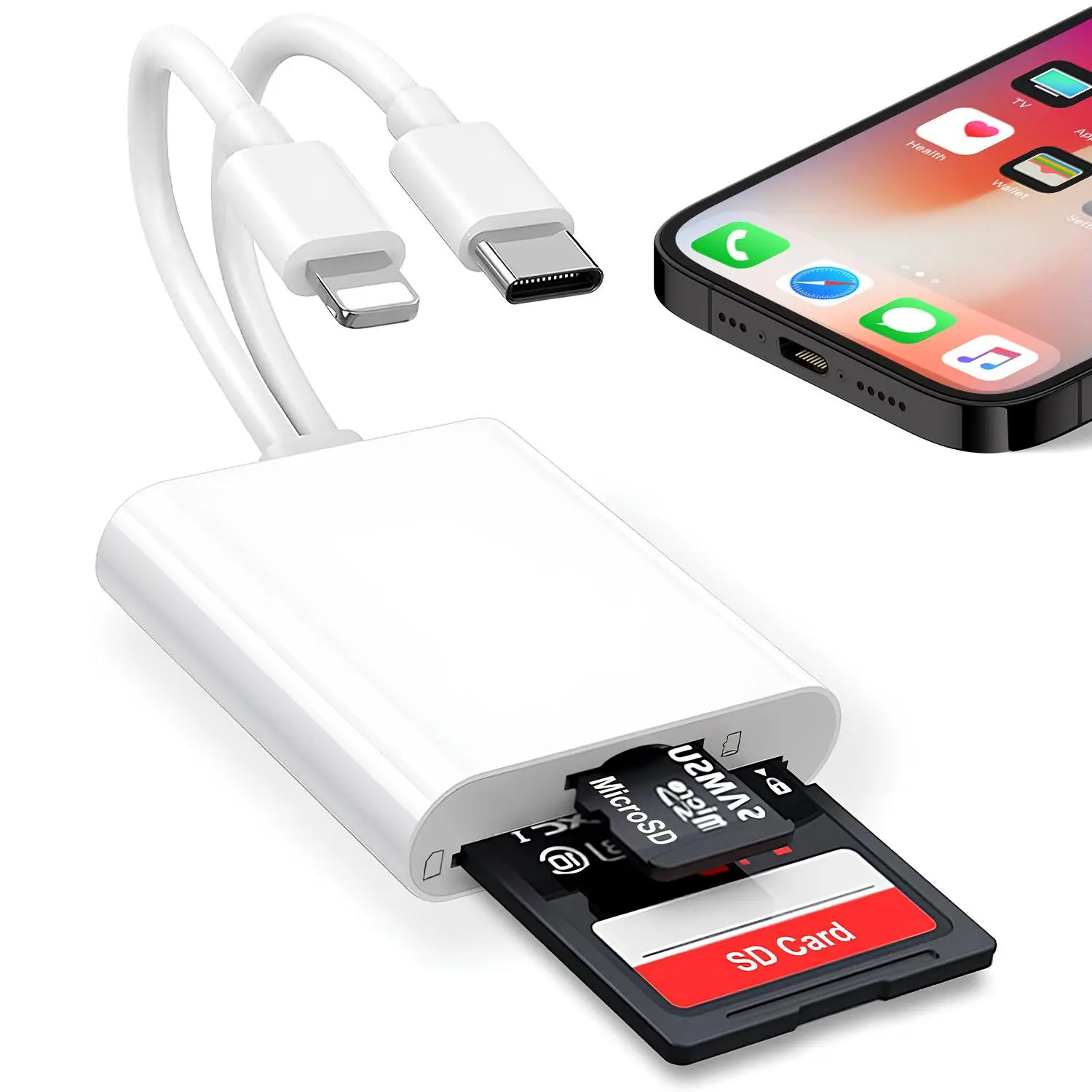 2-in-1 USB-C Media Card Reader, Dual-Slot Adapter with SD & MicroSD/TF Slots, Portable Card Reader for Laptop/Tablet & Phone Camera Photo Transfer (USB-C Port Compatible)