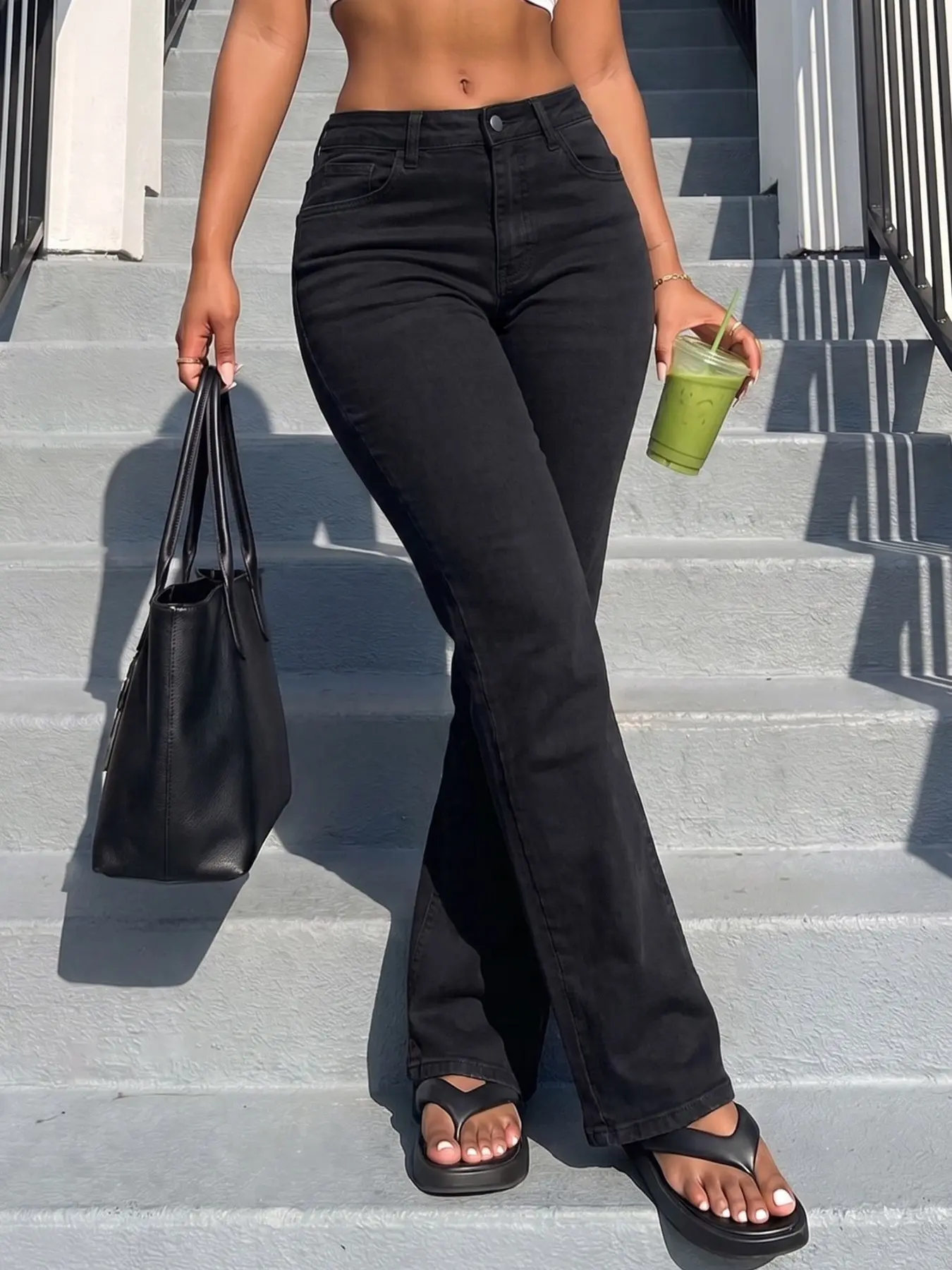 Women's American Dark Style High Waist Straight Leg Denim Jeans, Micro Stretch, Casual Fashion, Perfect for Outing, All Seasons Wear