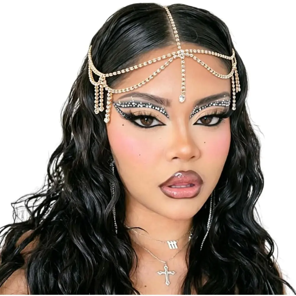 Rhinestone  Chain Boho  Pendant Headpiece Layered Hair Chains Valentine's Day Festival Prom Hair Tassel  Headband Accessories for Women Girls