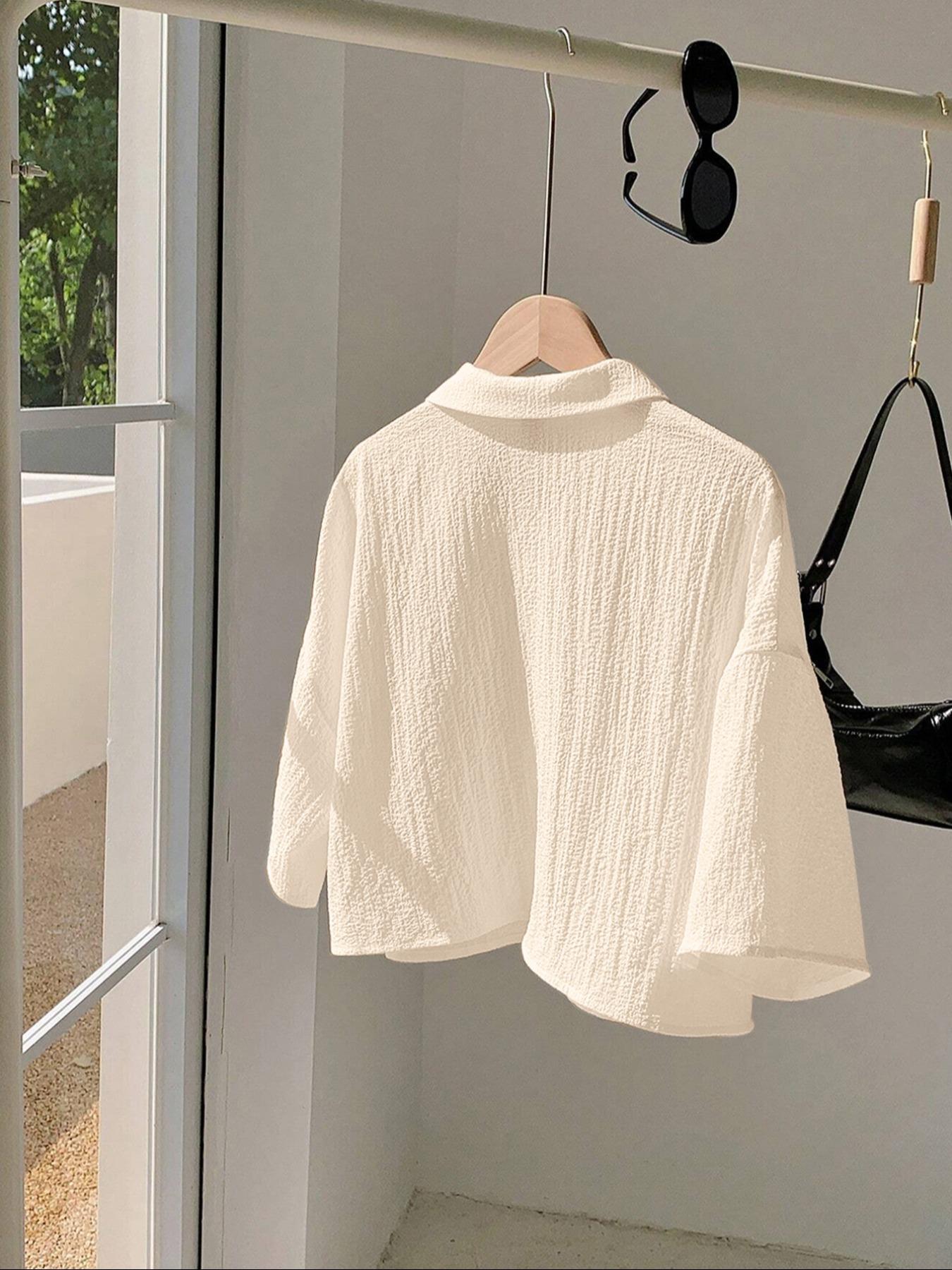 Women's Solid Color Shirt, Casual Button Front Top for Summer, Women's Clothing for Daily Wear