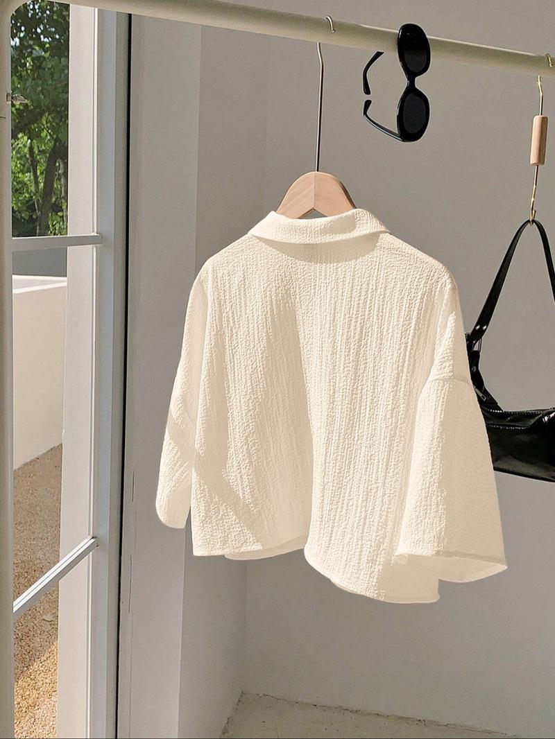 Women's Solid Color Shirt, Casual Button Front Top for Summer, Women's Clothing for Daily Wear