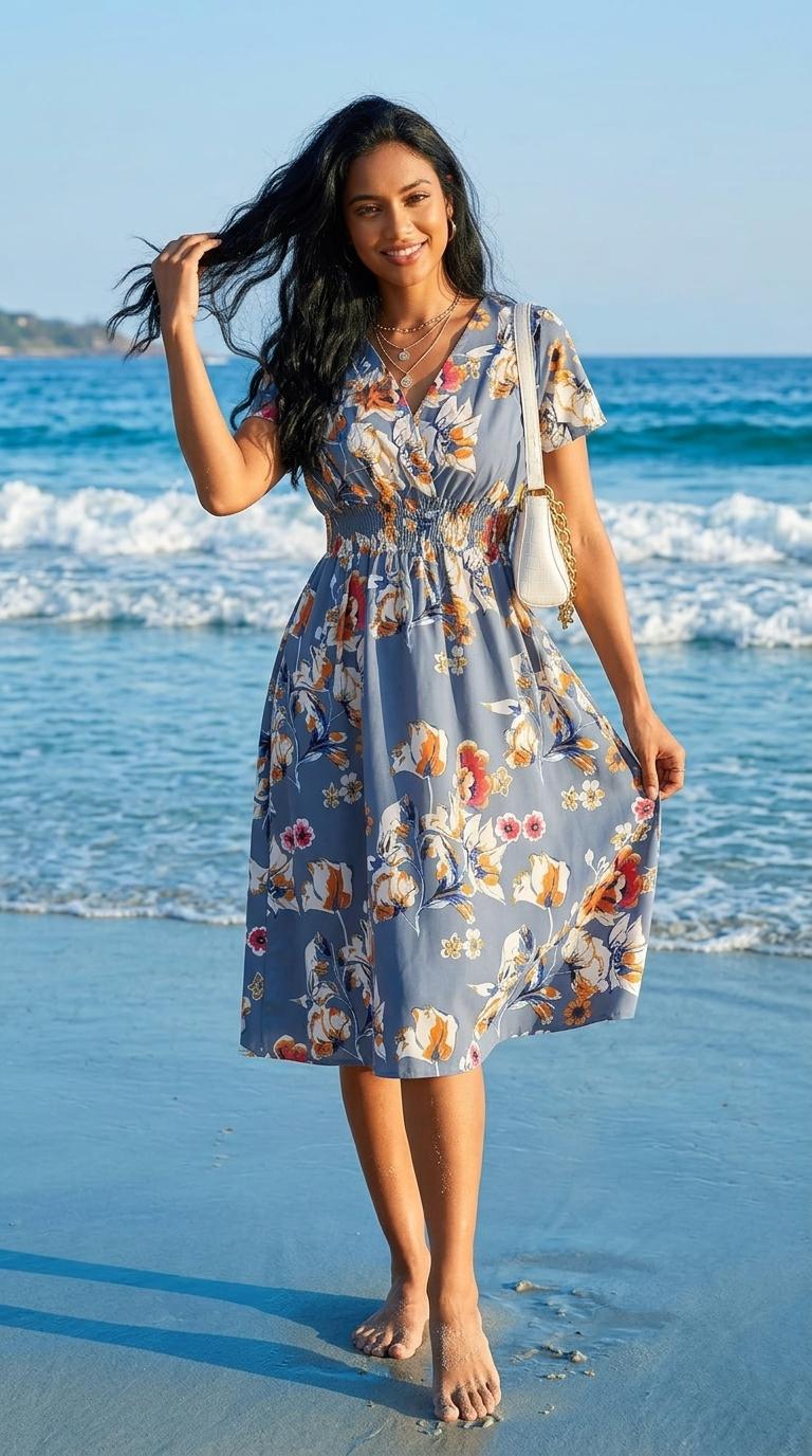 The Coralia Dress |       Midnight Mushroom Medley Summer Floral Print Short Sleeve Dress