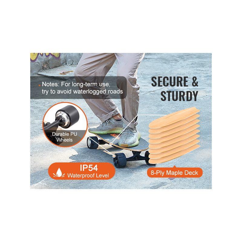 VEVOR Electric Skateboard with Remote, 13.7 Mph Top Speed 7.5 Miles Max Range Skateboard Longboard, 3 Speeds Adjustment Skateboards, Easy Carry Handle Design, Suitable for Adults Teens Beginners