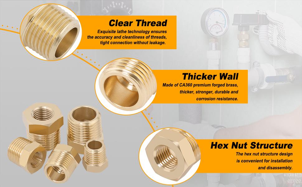 25 count Brass Hex Bushing Kit Brass Fittings Assortment 1/4" to 1/8", 3/8" to 1/8", 3/8" to 1/4", 1/2" to 1/4", 1/2" to 3/8" NPT Reducer Pipe Fittings Adapter Fitting
