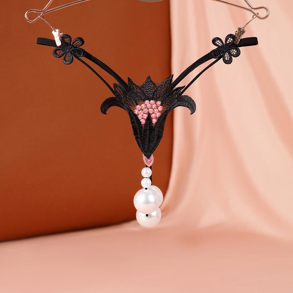 Plus Size Thong Sexy Underwear Women's Extra Large Pearl Massage Crotch-Free European and American Style T-Pants