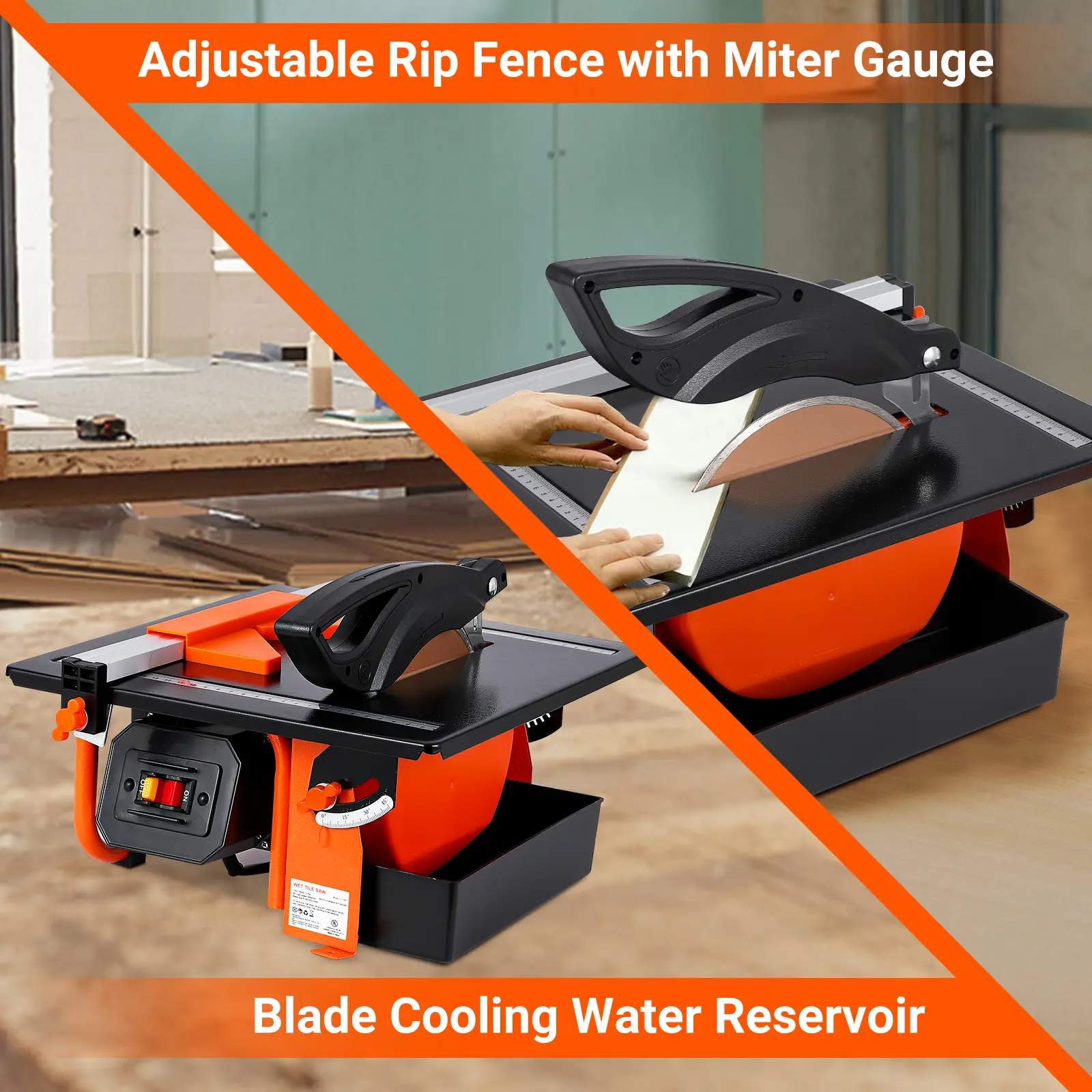 Garvee Versatile 7-Inch Wet Tile Saw – 3450/6500 RPM Pure Copper Motor – 0-45° Bevel Cuts – Water Reservoir – Table Saw for Tile & Stone Cutting – Perfect for DIY Home Renovation