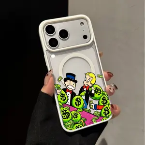American Pop Art Rich Money Cartoon Illustration Pattern Macaron Magnetic Phone Case Supports Wireless Charging for iPhone 17 Air 16 15 14 Pro Max 13 12 11 Samsung Galaxy S26 S25 Ultra S24 S23 Plus Shockproof  Protection  Acrylic phone case