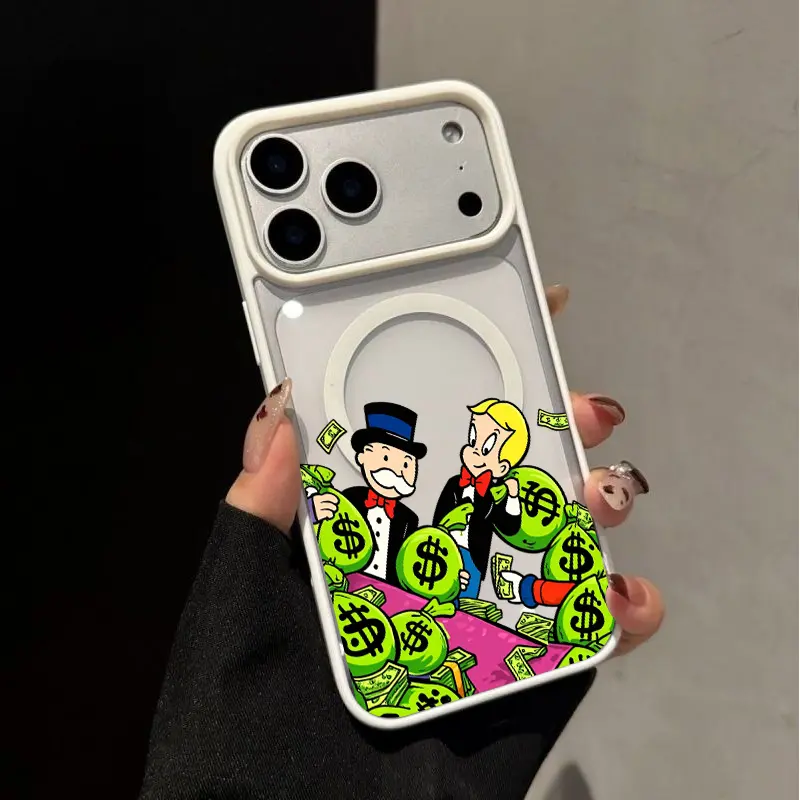 American Pop Art Rich Money Cartoon Illustration Pattern Macaron Magnetic Phone Case Supports Wireless Charging for iPhone 17 Air 16 15 14 Pro Max 13 12 11 Samsung Galaxy S26 S25 Ultra S24 S23 Plus Shockproof  Protection  Acrylic phone case, Handle, Acces
