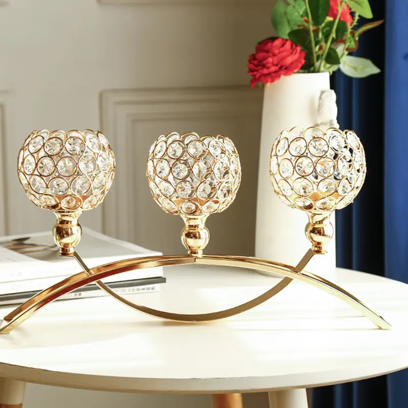 Elegant Crystal Candle Holder Set, Luxury Wedding Party Centerpiece Decor, Stunning Table Decoration, Three-Tier Design, Ornaments, Candle Holders For Table Centerpiece