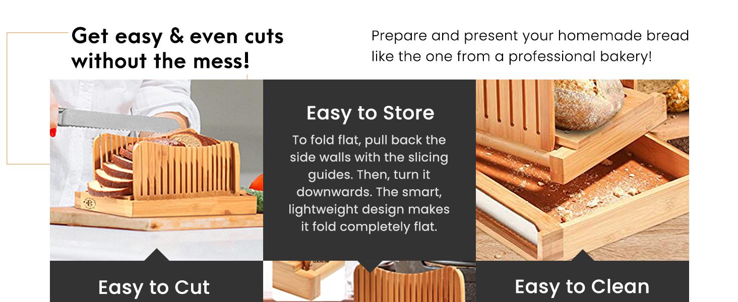 Bread Board & Bread Slicer for Homemade Bread - Foldable Slicing Guide, Crumb Tray with Knife - Compact Bread Loaf Slicer for Cakes, Bagels, Loaves - Kitchen Gadget & Gifts Stainless Steel