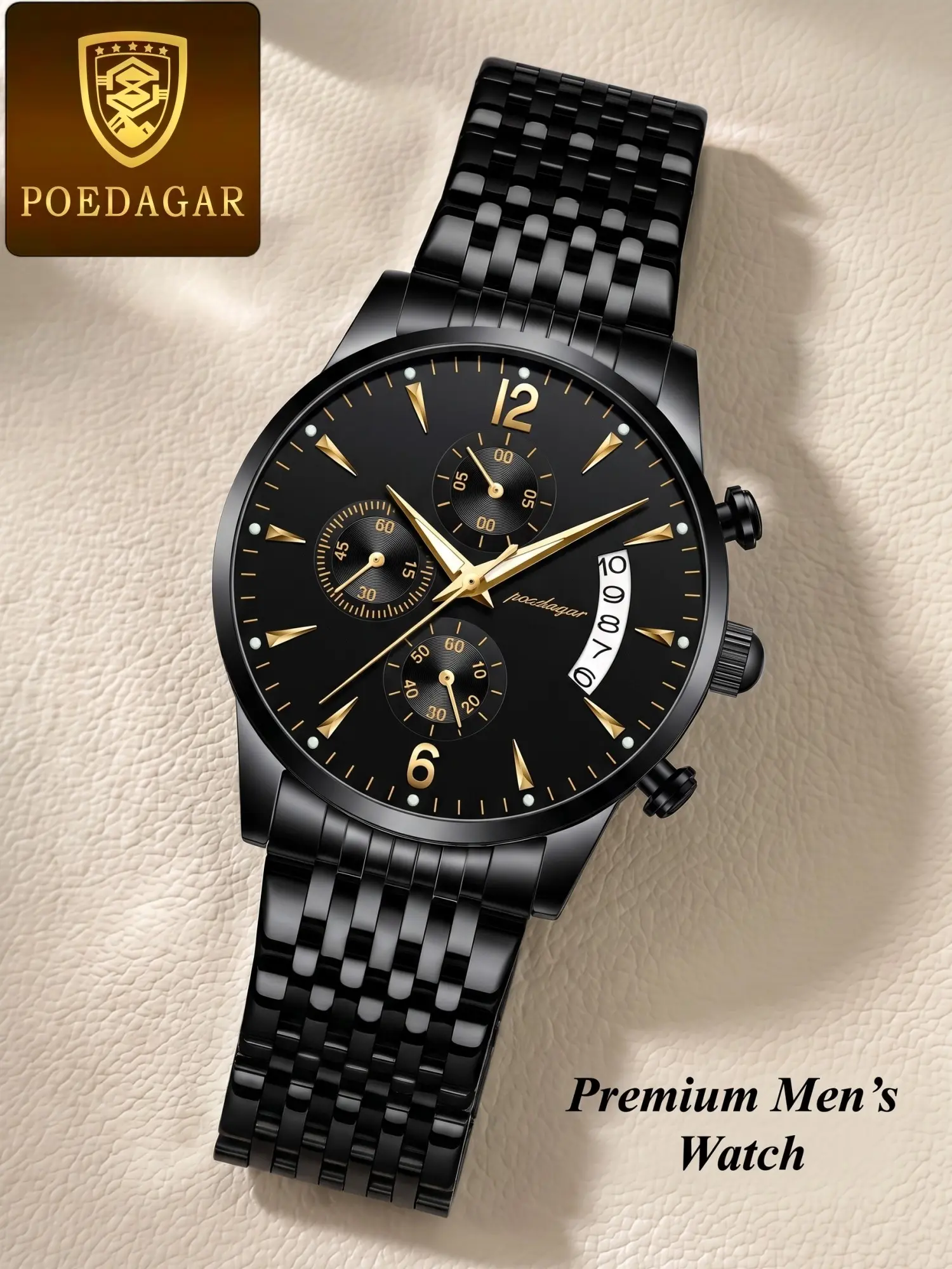 Men's Watch 30m Waterproof Business Fashion Gold Stainless Steel Strap Calendar Quartz Wristwatch Movement Luminous Fashionable Dial Gift for Father's Day Valentine's Day