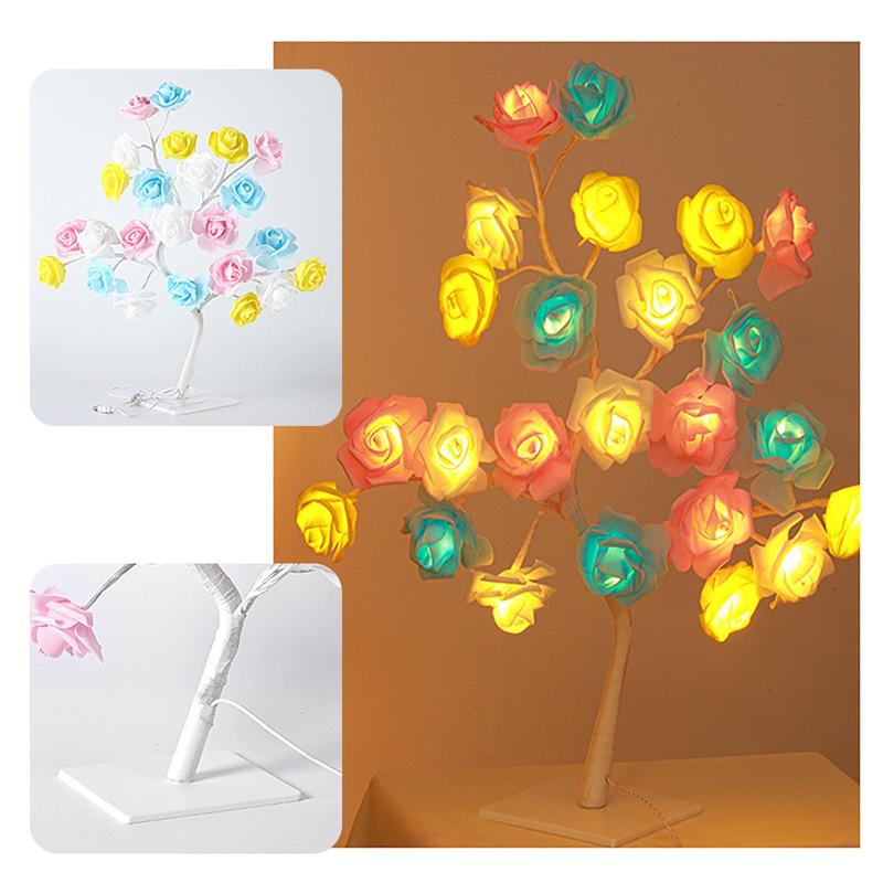 Rose Tree Shaped USB Night Light, Summer Creative Design LED Light Decorative Table Lamp for Home Bedroom Birthday Festival Party, Home Decor, Room Decor